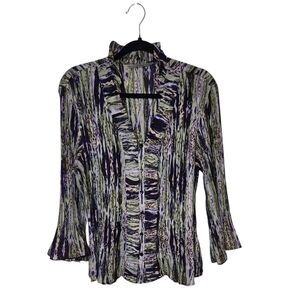 Signature By Larry Levine Women's Multicolor Accordian Ruffled Blouse Size XL